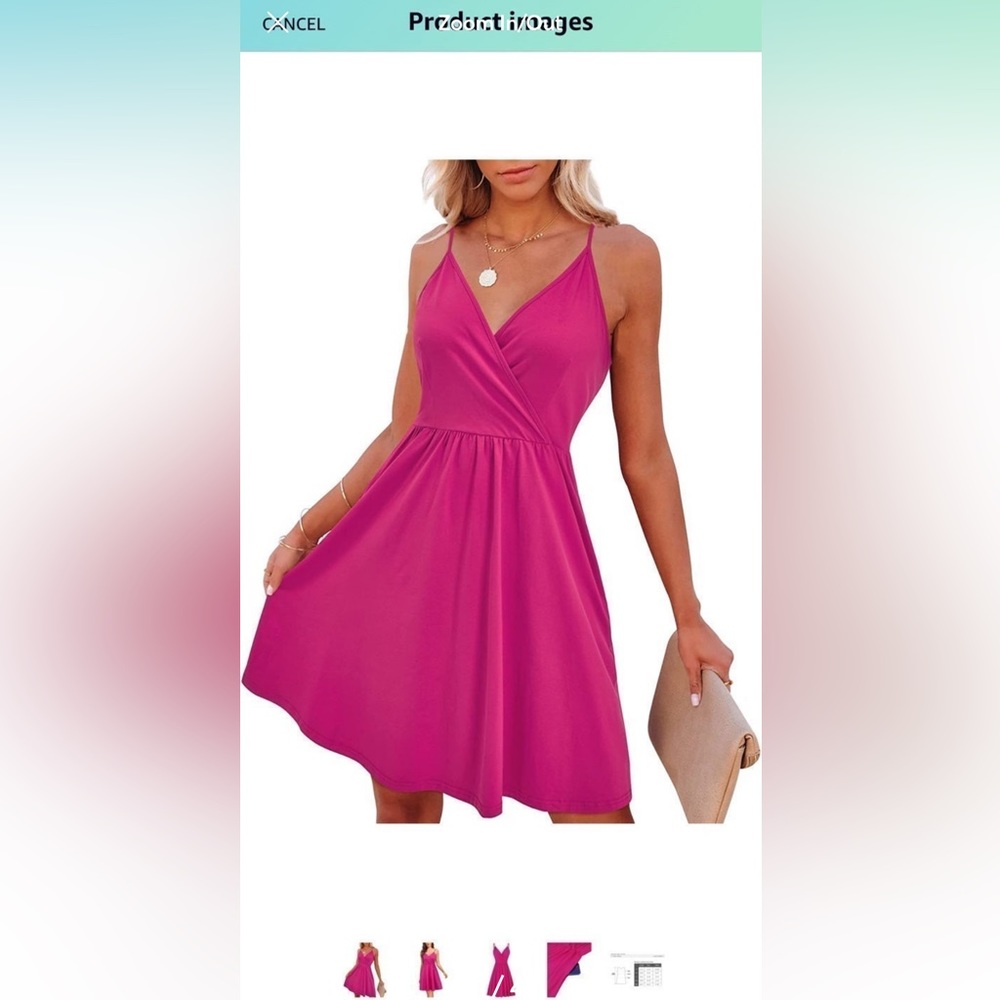 Women's V-Neck Spaghetti Strap Dress Summer Casual Swing Sundress with Pockets